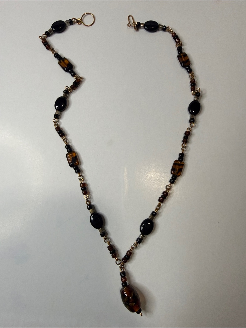 Handmade Brown and Black Beaded Y-Necklace